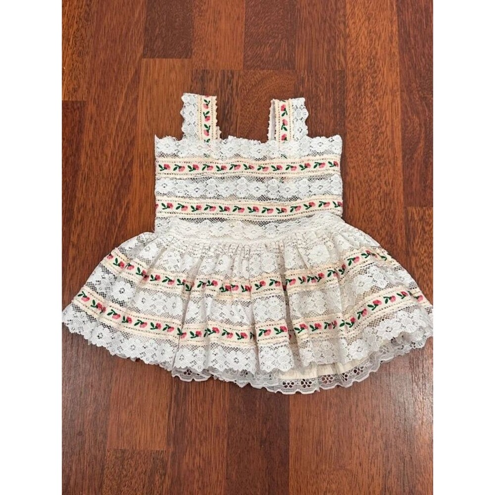 Vintage handmade lace crochet baby girl dress